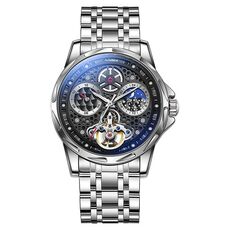 Orologio meccanico automatico luminoso impermeabile Dulunwe 6060C 30m (acciaio bianco nero)