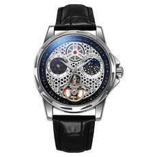 Orologio meccanico automatico luminoso impermeabile Dulunwe 6060C 30m (cinturino in pelle bianca in acciaio bianco)