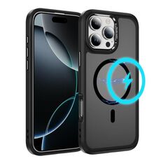 Per iPhone 16 Pro Max Custodia protettiva per obiettivo hardware MagSafe Magnetic PC Hybrid TPU per telefono (nero)