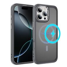Per iPhone 16 Pro Max Custodia protettiva per obiettivo hardware MagSafe magnetica in TPU ibrida per PC (grigio)