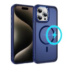 Per iPhone 15 Pro Custodia protettiva per obiettivo hardware MagSafe Magnetic PC Hybrid TPU per telefono (blu)