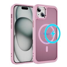 Per iPhone 15 Plus / 14 Plus Custodia protettiva per obiettivo hardware MagSafe magnetica in TPU ibrida per PC (rosa)
