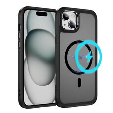 Per iPhone 15 Plus / 14 Plus Custodia protettiva per obiettivo hardware MagSafe magnetica per PC ibrido in TPU (nero)