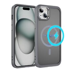Per iPhone 15 Plus / 14 Plus Custodia protettiva per obiettivo hardware MagSafe magnetica in TPU ibrida per PC (grigio)