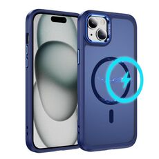 Per iPhone 15 Plus / 14 Plus Custodia protettiva per obiettivo hardware MagSafe Magnetic PC Hybrid TPU per telefono (blu)