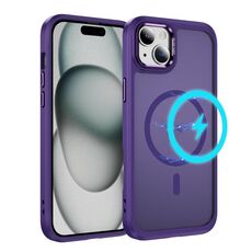 Per iPhone 15 Plus / 14 Plus Custodia protettiva per obiettivo hardware MagSafe magnetica in TPU ibrida per PC (viola)