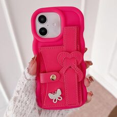 Per iPhone 16 Custodia per telefono con cinturino in pelle Love Holder Card Bag (rosso rosa)
