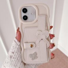 Per iPhone 16 Custodia per telefono con cinturino in pelle Love Holder Card Bag (bianco)
