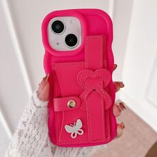 Per iPhone 15 Plus cinturino in pelle Love Holder Card Bag custodia per telefono (rosso rosa)