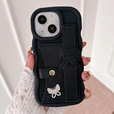 Per iPhone 15 Plus cinturino in pelle Love Holder Card Bag custodia per telefono (nero)