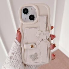 Per iPhone 15 Plus cinturino in pelle Love Holder Card Bag custodia per telefono (bianco)