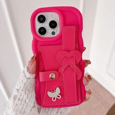 Per iPhone 14 Pro cinturino in pelle Love Holder Card Bag custodia per telefono (rosso rosa)