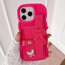 Per iPhone 11 Pro Max Cinturino da Polso in Pelle Love Holder Card Bag Custodia per Telefono (Rosa Rossa)
