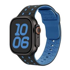 Per Apple Watch 42mm / 41mm / 40mm / 38mm Cinturino in silicone con fibbia inversa a tre colori (nero blu)