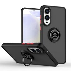 Per Samsung Galaxy S25 Edge 5G Q Shadow 1 Series TPU Hybrid PC Phone Case con anello (nero + rosso)
