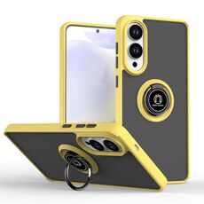 Per Samsung Galaxy S25 Edge 5G Q Shadow 1 Series TPU Hybrid PC Phone Case con anello (giallo)