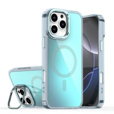 Per iPhone 16 Pro Max Custodia per telefono MagSafe con supporto e placcatura sfumata scolorita (blu)