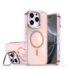 Per iPhone 16 Pro Plating Gradient Discolor Custodia per telefono MagSafe con supporto (rosa)