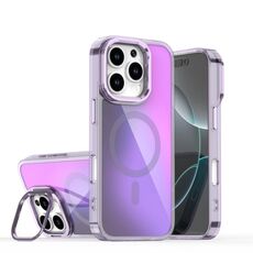 Per iPhone 16 Pro Plating Gradient Discolor Custodia per telefono MagSafe con supporto (viola)