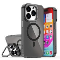 Per iPhone 15 Pro Plating Gradient Discolor Custodia per telefono MagSafe con supporto (nero)