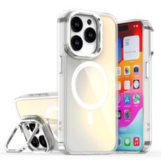 Per iPhone 15 Pro Plating Gradient Discolor Custodia per telefono MagSafe con supporto (bianco)