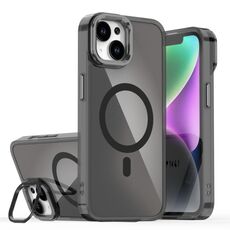 Per iPhone 15 Plus Custodia per telefono MagSafe con supporto e placcatura sfumata scolorita (nero)