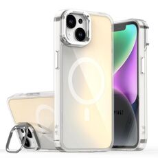 Per iPhone 15 Plus Plating Gradient Discolor MagSafe Custodia per telefono con supporto (bianco)