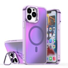 Per iPhone 14 Pro Plating Gradient Discolor Custodia per telefono MagSafe con supporto (viola)