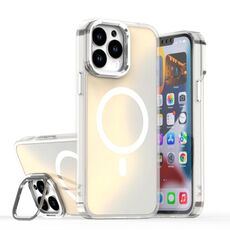 Per iPhone 14 Pro Plating Gradient Discolor Custodia per telefono MagSafe con supporto (bianco)