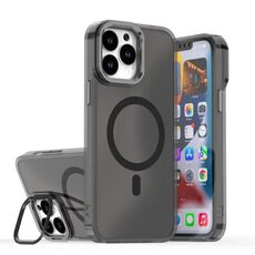 Per iPhone 14 Pro Max Plating Gradient Discolor Custodia per telefono MagSafe con supporto (nero)