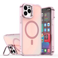 Per iPhone 12/12 Pro Plating Gradient Discolor Custodia per telefono MagSafe con supporto (rosa)