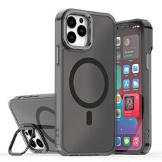 Per iPhone 12/12 Pro Plating Gradient Discolor Custodia per telefono MagSafe con supporto (nero)