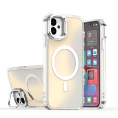 Per iPhone 11 Plating Gradient Discolor Custodia per telefono MagSafe con supporto (bianco)