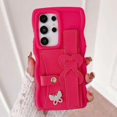 Per Samsung Galaxy S25 Ultra 5G Custodia per telefono con cinturino in pelle Love Holder Card Bag (rosso rosa)