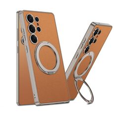 Per Samsung Galaxy S25 Ultra 5G GKK Metal Paint Skin Feel Custodia in pelle con supporto MagSafe per telefono (arancione titanio)