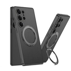 Per Samsung Galaxy S25 Ultra 5G GKK Metal Paint Skin Feel Custodia per telefono con supporto MagSafe in pelle (fibra di carbonio nera)