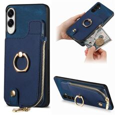 Per Samsung Galaxy S25 Edge 5G Custodia per telefono con cerniera verticale e anello in pelle incrociata (blu)