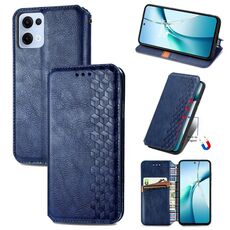 Per OPPO Reno13 Custodia per telefono in pelle magnetica pressata a griglia cubica (blu)