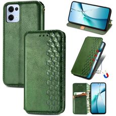Per OPPO Reno13 Custodia per telefono in pelle magnetica pressata a griglia cubica (verde)