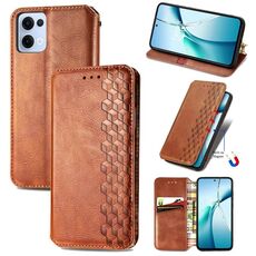 Per OPPO Reno13 Custodia per telefono in pelle magnetica pressata a griglia cubica (marrone)