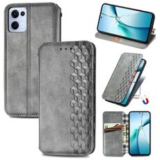 Per OPPO Reno13 Custodia per telefono in pelle magnetica pressata a griglia cubica (grigio)