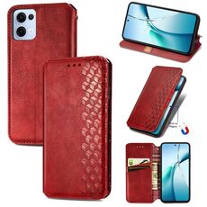 Per OPPO Reno13 Custodia per telefono in pelle magnetica pressata a griglia cubica (rossa)