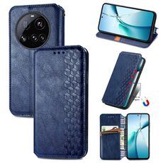 Per Xiaomi 15 Ultra Cubic Grid Custodia magnetica in pelle pressata per telefono (blu)