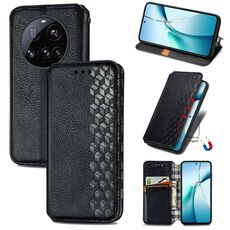 Per Xiaomi 15 Ultra Cubic Grid Custodia magnetica in pelle pressata per telefono (nero)