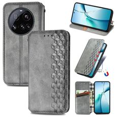 Per Xiaomi 15 Ultra Cubic Grid Custodia magnetica in pelle pressata per telefono (grigio)