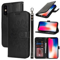 Per iPhone X / XS Custodia per telefono in pelle con stampa a doppia piega (nera)