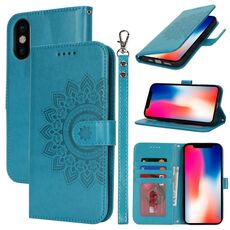 Per iPhone X / XS Custodia per telefono in pelle con stampa a doppia piega (blu)