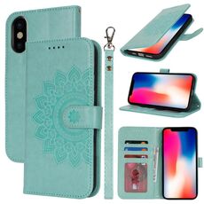 Per iPhone X / XS Custodia per telefono in pelle con stampa a doppia piega (verde menta)