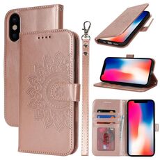 Per iPhone X / XS Custodia per telefono in pelle con stampa a doppia piega (oro rosa)
