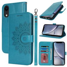 Per iPhone XR Custodia per telefono in pelle con stampa a doppia piega (blu)